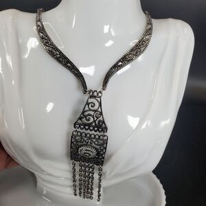 Lee Sands Judy Lee Egyptian Revival Silver Tone Parure Necklace